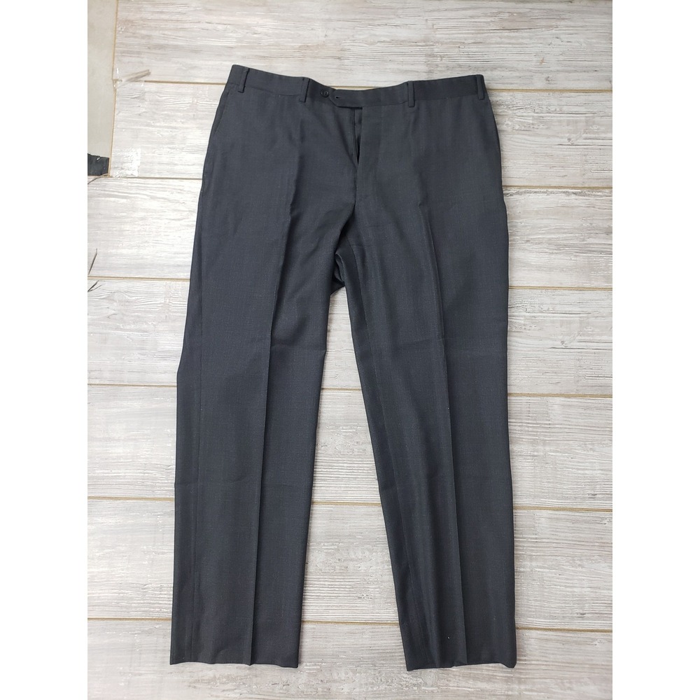 Canali Mens Dark Grey Micro Check Pure Wool Dress Pants Made in Italy Size 56R